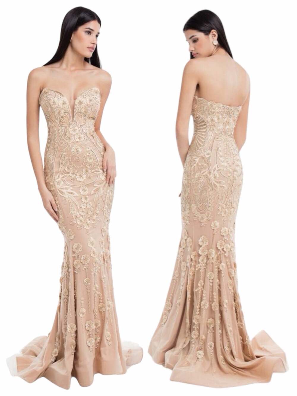 Terani Couture Pageant Gown Evening Dress Champhgne 1822GL7514 Size 14